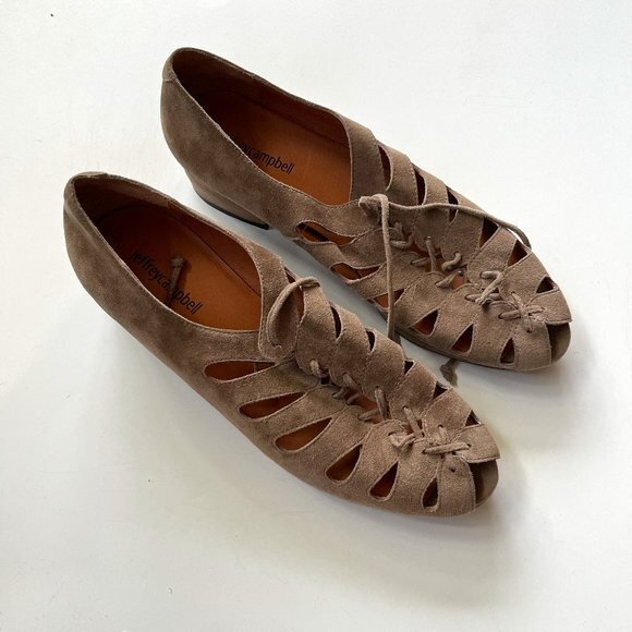 NEW Jeffrey Campbell Gray Suede Lace Up Lasercut Block‎ Heel Shoes Womens Size 9 - Picture 2 of 6